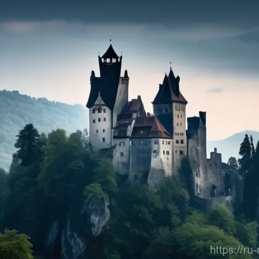 루마니아 카르파티아 산맥 - **A mystical, atmospheric depiction of Bran Castle ("Dracula's Castle") in Transylvania, Romania.** ...