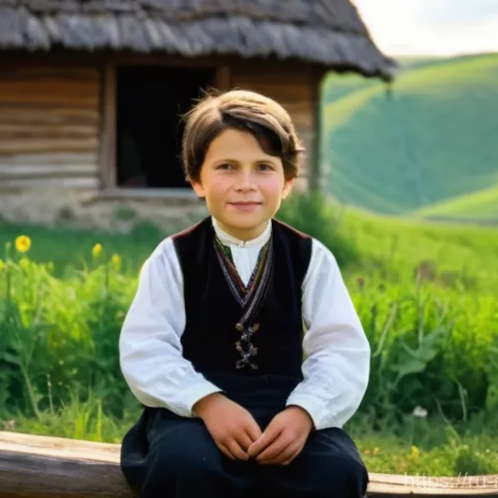 조르주 에네스쿠 작곡가 - **A young George Enescu in his childhood village of Liveni, Romania.** The scene depicts a boy aroun...
