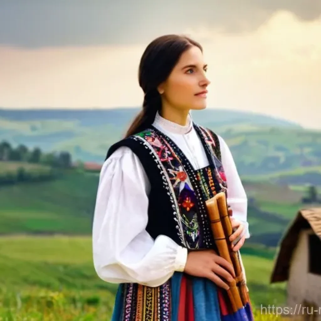 루마니아 민족 구성 - **Prompt: "A proud young Romanian woman in her early 20s, with long dark hair, wearing a meticulousl...
