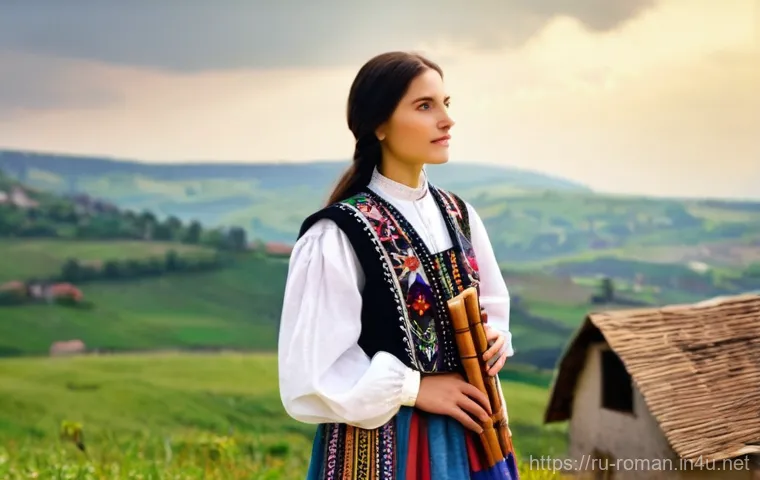 루마니아 민족 구성 - **Prompt: "A proud young Romanian woman in her early 20s, with long dark hair, wearing a meticulousl...