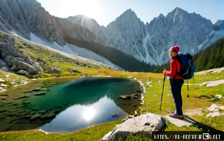 루마니아 국립공원 탐방 - Photorealistic wide-angle view of a Russian-speaking family of adult hikers exploring Romania’s Rete...